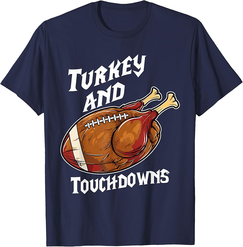 Thanksgiving Turkey And Touchdowns Football Men Boys T-Shirt
