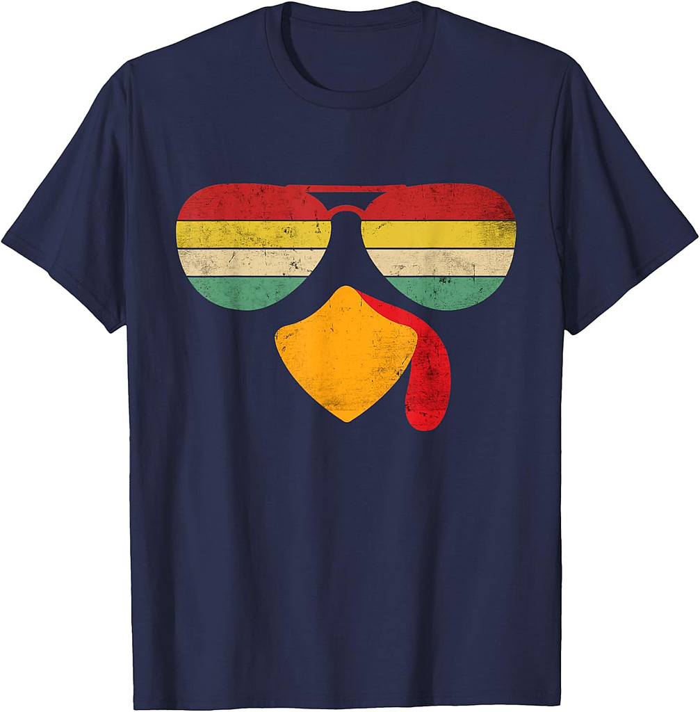 Vintage Turkey Face Thanksgiving Sunglasses Costume Boy Girl T-Shirt