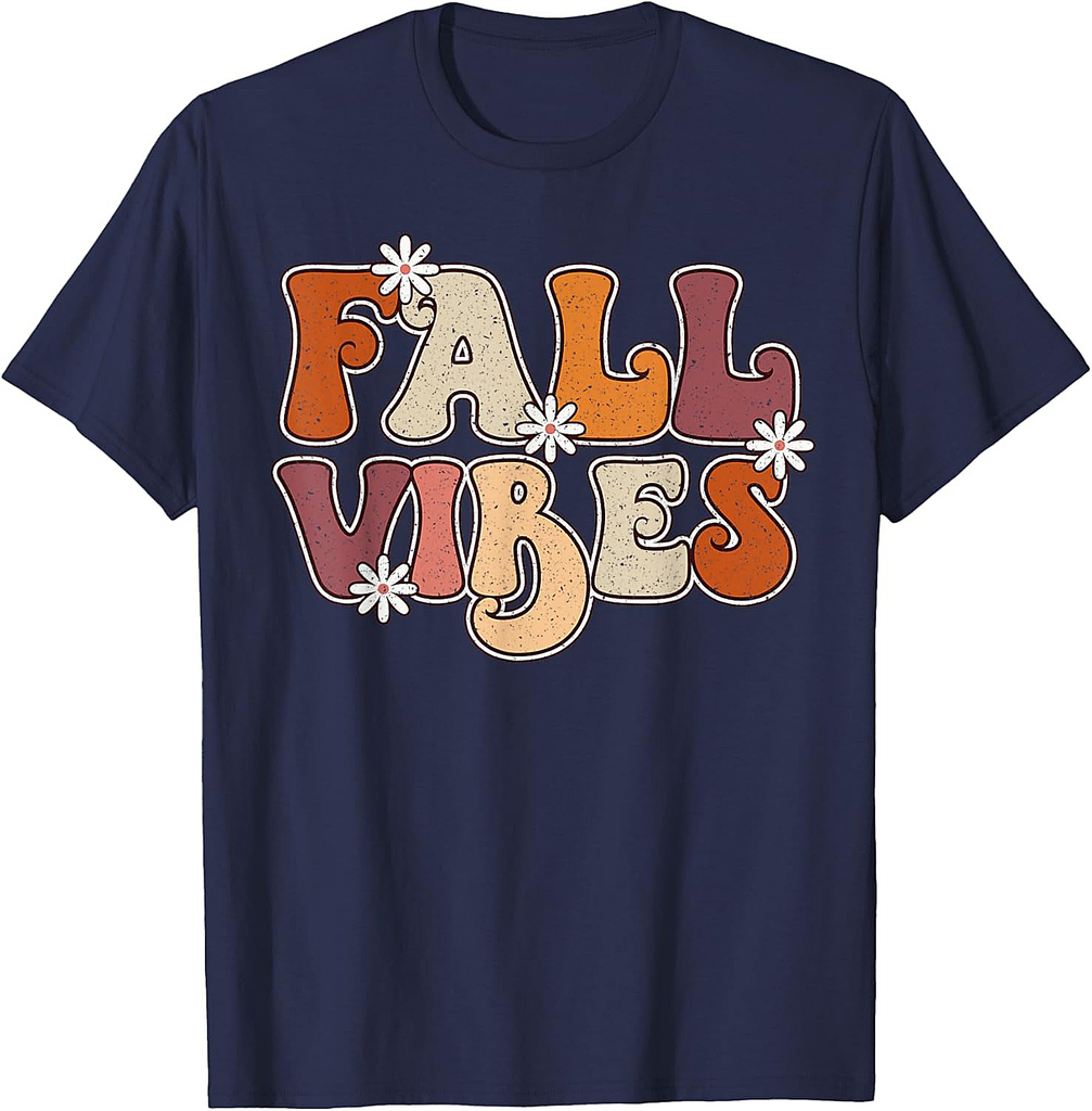 Fall Vibes Retro Groovy Thanksgiving Autumn Fall Lover Women T-Shirt