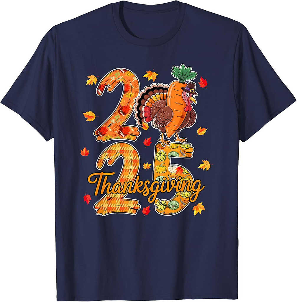 Thanksgiving 2025 Cute Turkey As Carrot Vegan Fall Leaves T-Shirt