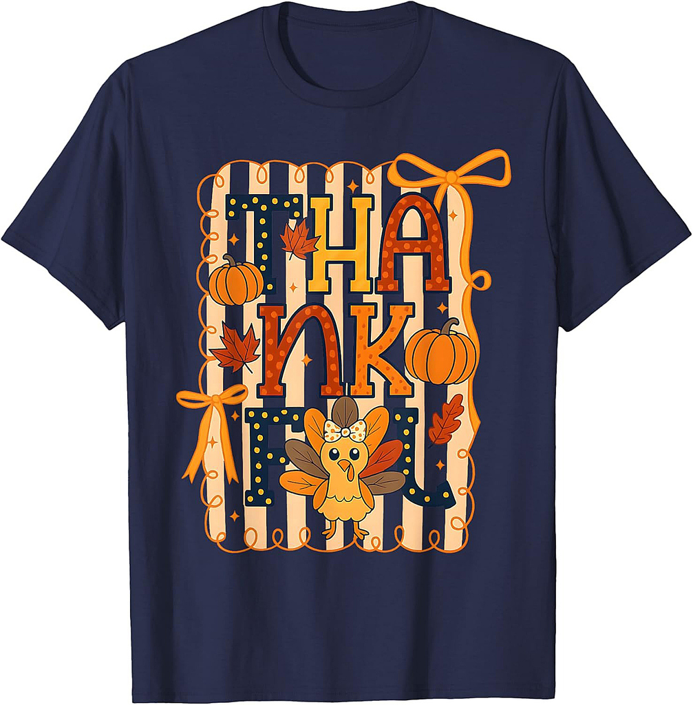 Preppy Fall Thankful Cute Fall Pumpkin Thanksgiving Day 2025 T-Shirt