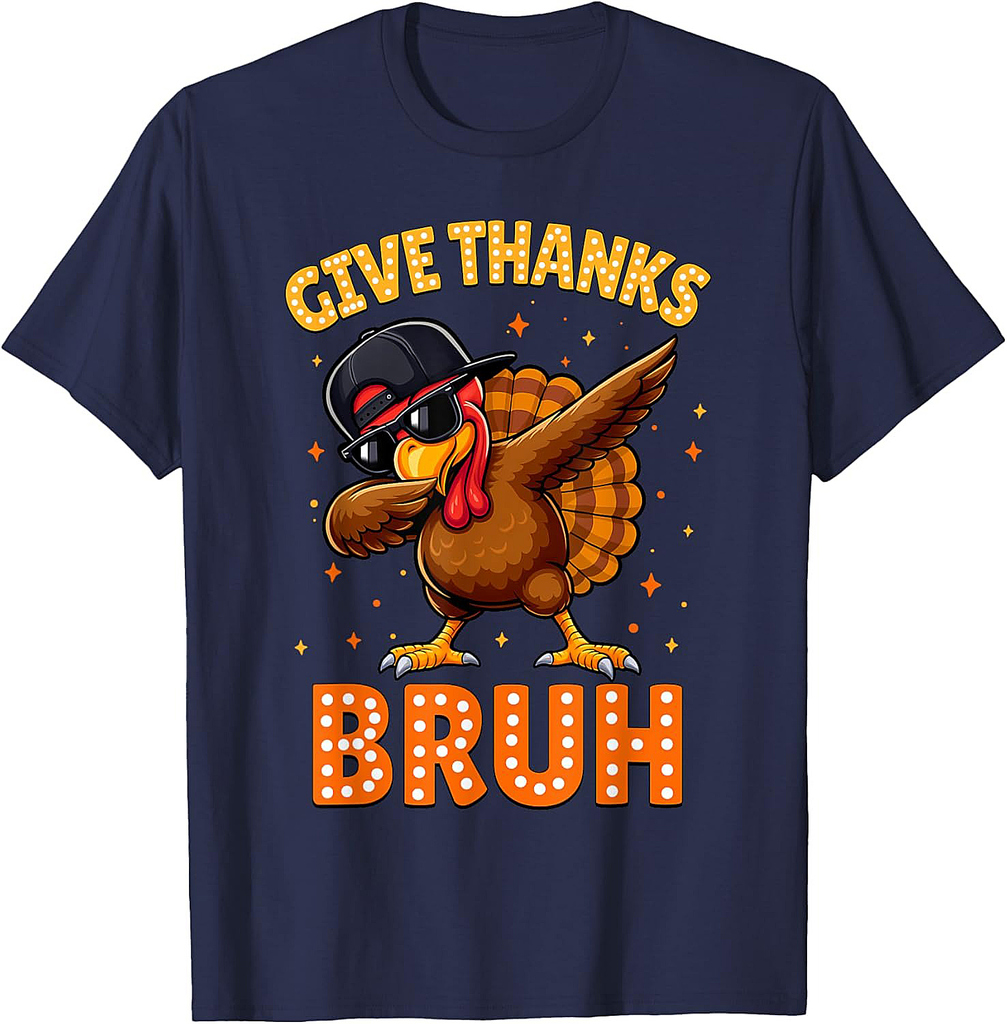 Bruh Give Thanks Funny Thanksgiving Turkey Thankful Boys T-Shirt