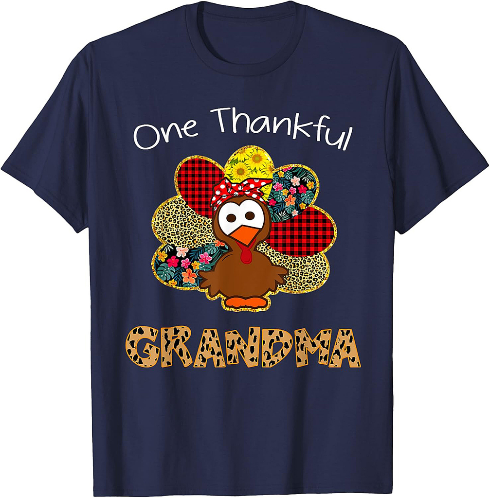 One Thankful Grandma Shirt Funny Cute Turkey Thanksgiving T-Shirt