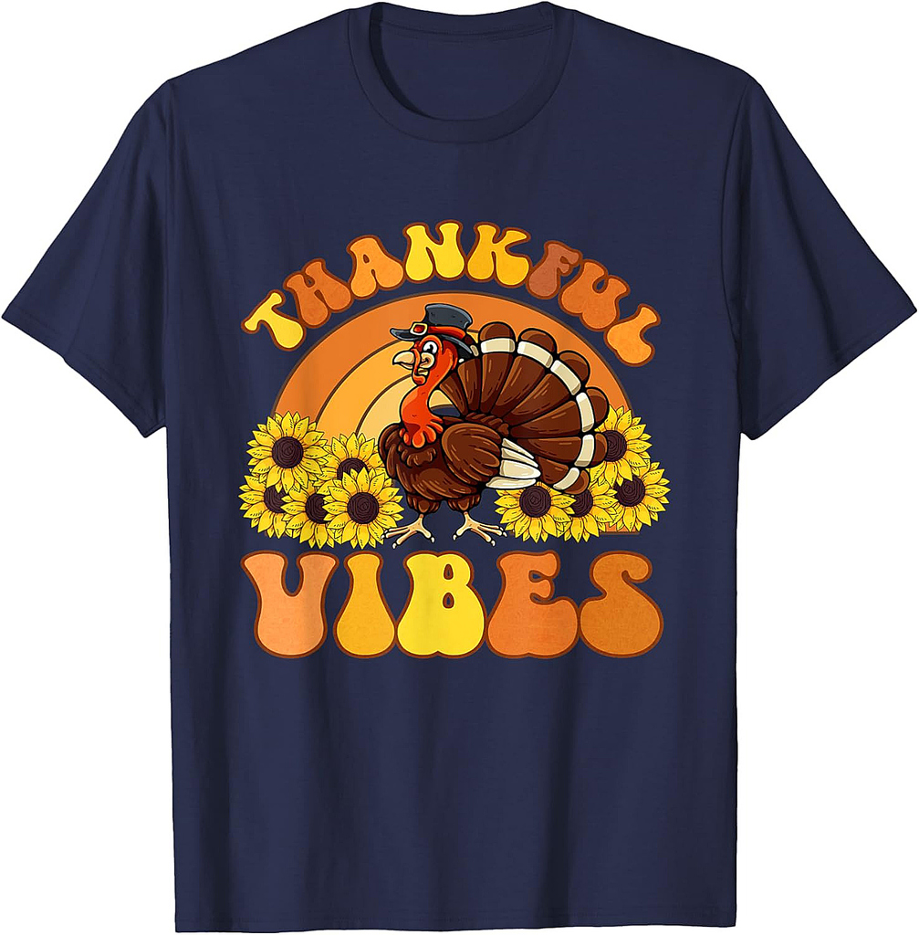 Retro Thankful Vibes Autumn Groovy Thanksgiving Turkey 004 T-Shirt