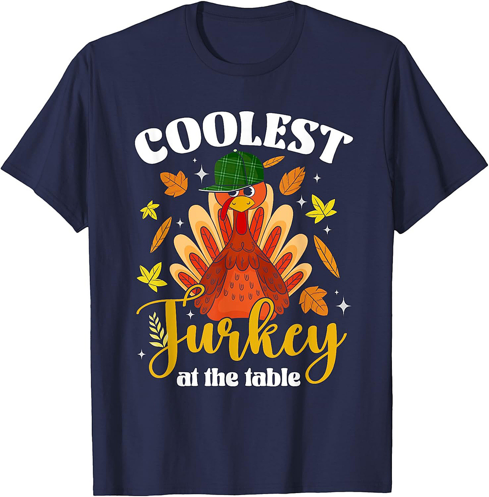 Coolest Turkey at The Table Thanksgiving Fall Season Boys T-Shirt