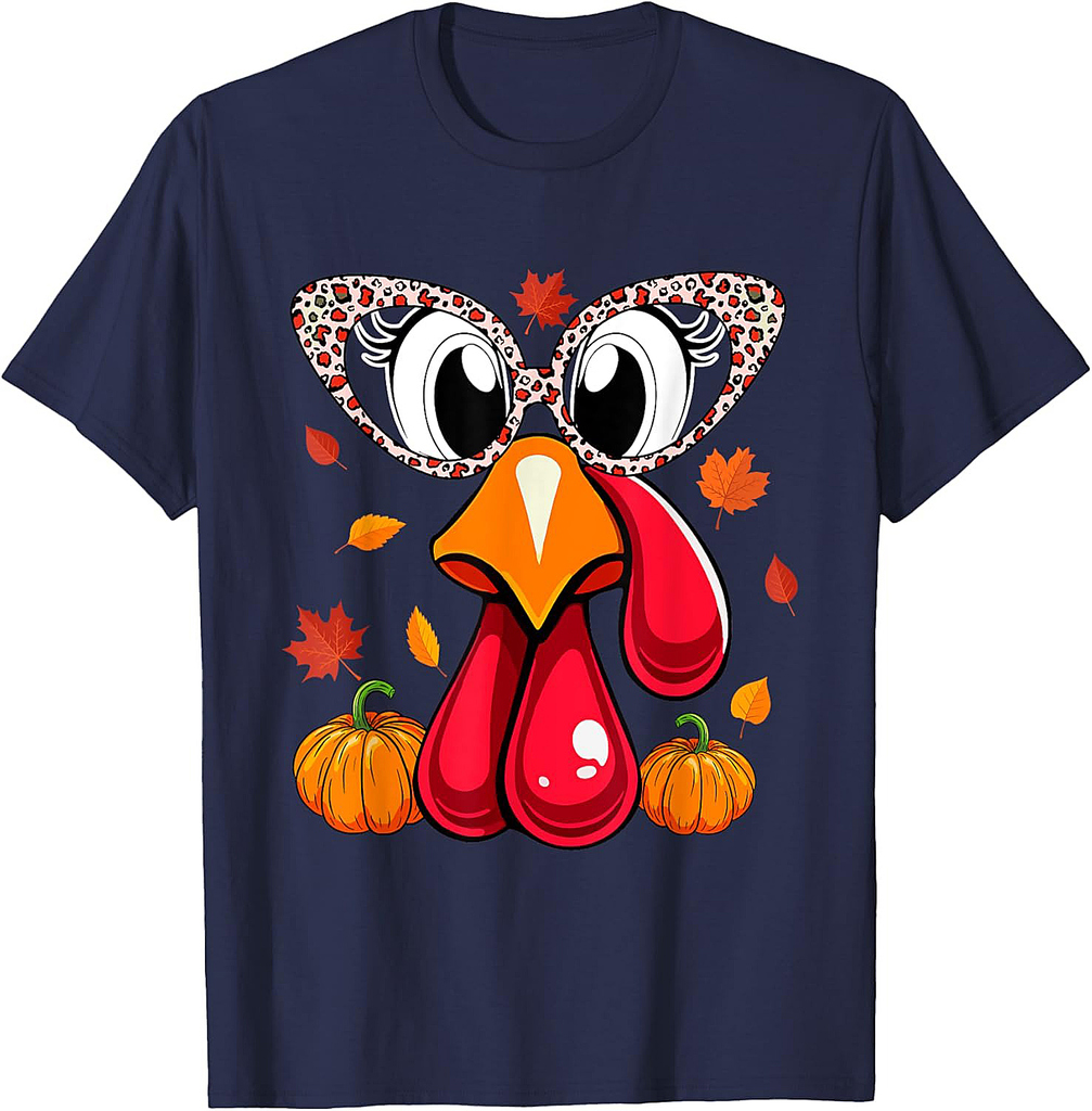 Turkey Face Leopard Glasses Thanksgiving Hunting Squad T-Shirt