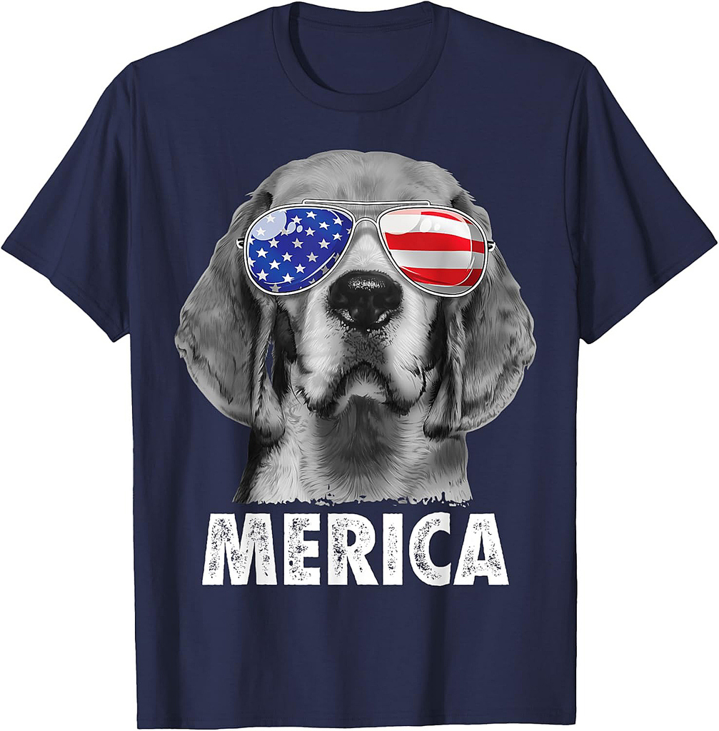 Beagle 4th of July Merica Sunglasses Men USA American Flag T-Shirt