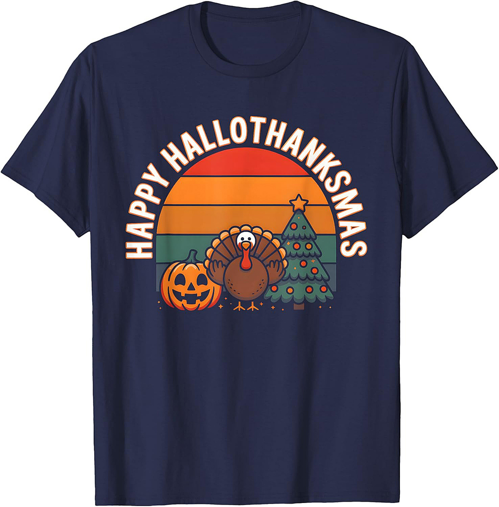 Halloween Thanksgiving Happy Hallothanksmas Funny Holiday Mashup T-Shirt