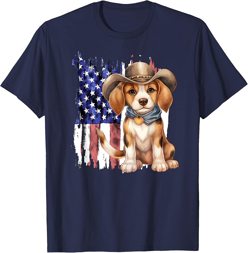 Beagle Dog USA American Flag Cowboy puppy 4th of July T-Shirt