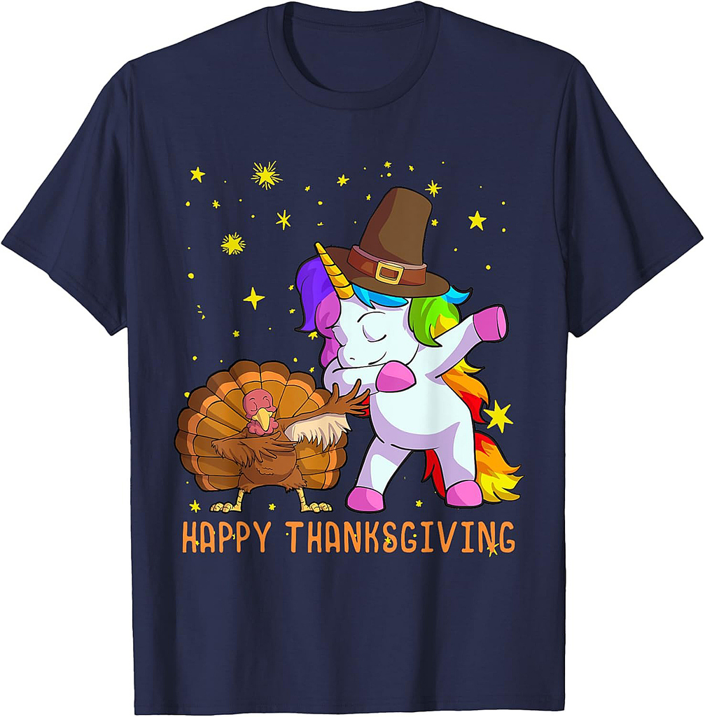 Cute Unicorn Thanksgiving Shirt For Girls Pilgrim Hat Turkey T-Shirt
