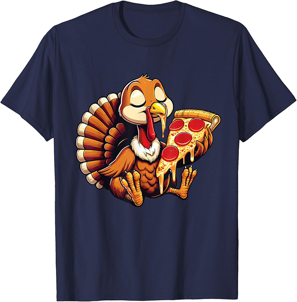 Funny Turkey Eating Pizza Graphic Boys Girls Women T-Shirt