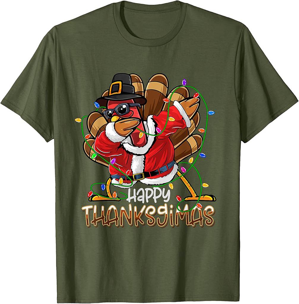 Dabbing Turkey Lights Thanksgimas Thanksgiving Christmas T-Shirt