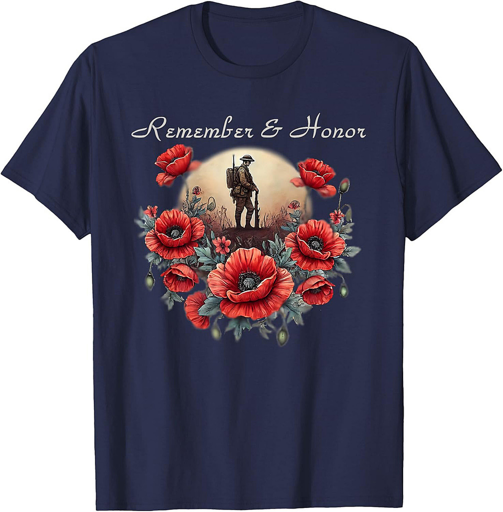Veterans Day USA Memorial Day Red Poppy Flower Military T-Shirt