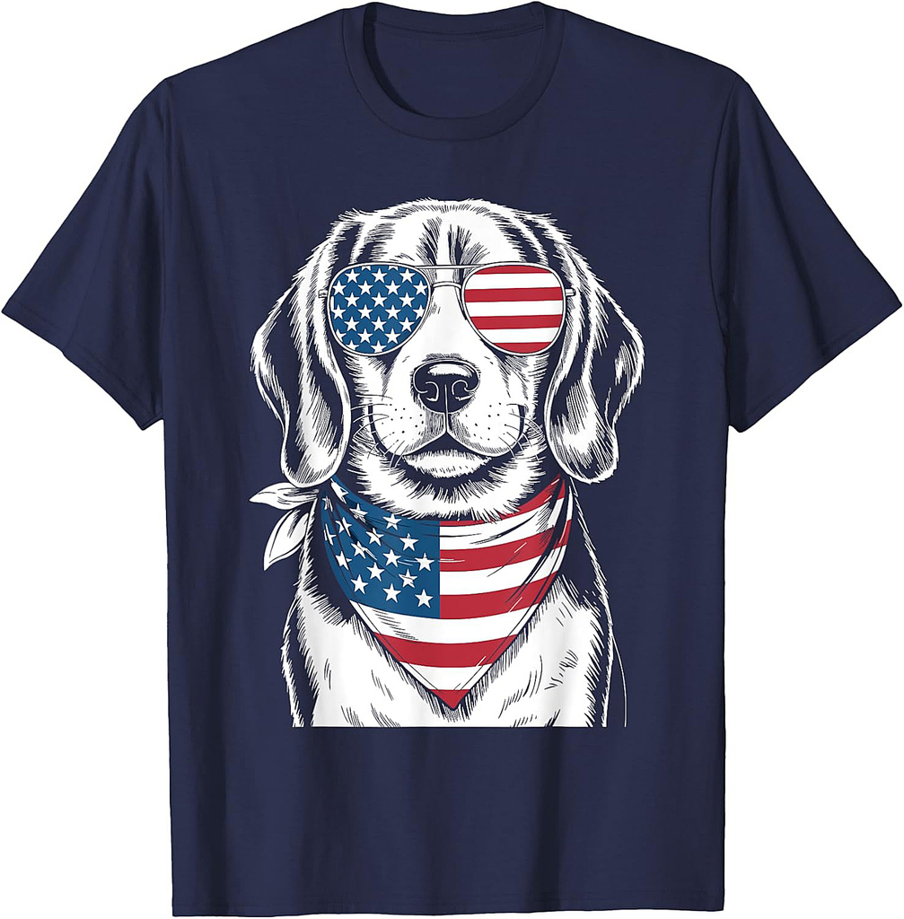 Beagle Dog USA Flag Sunglasses Patriotic 4th of July T-Shirt for Men Women