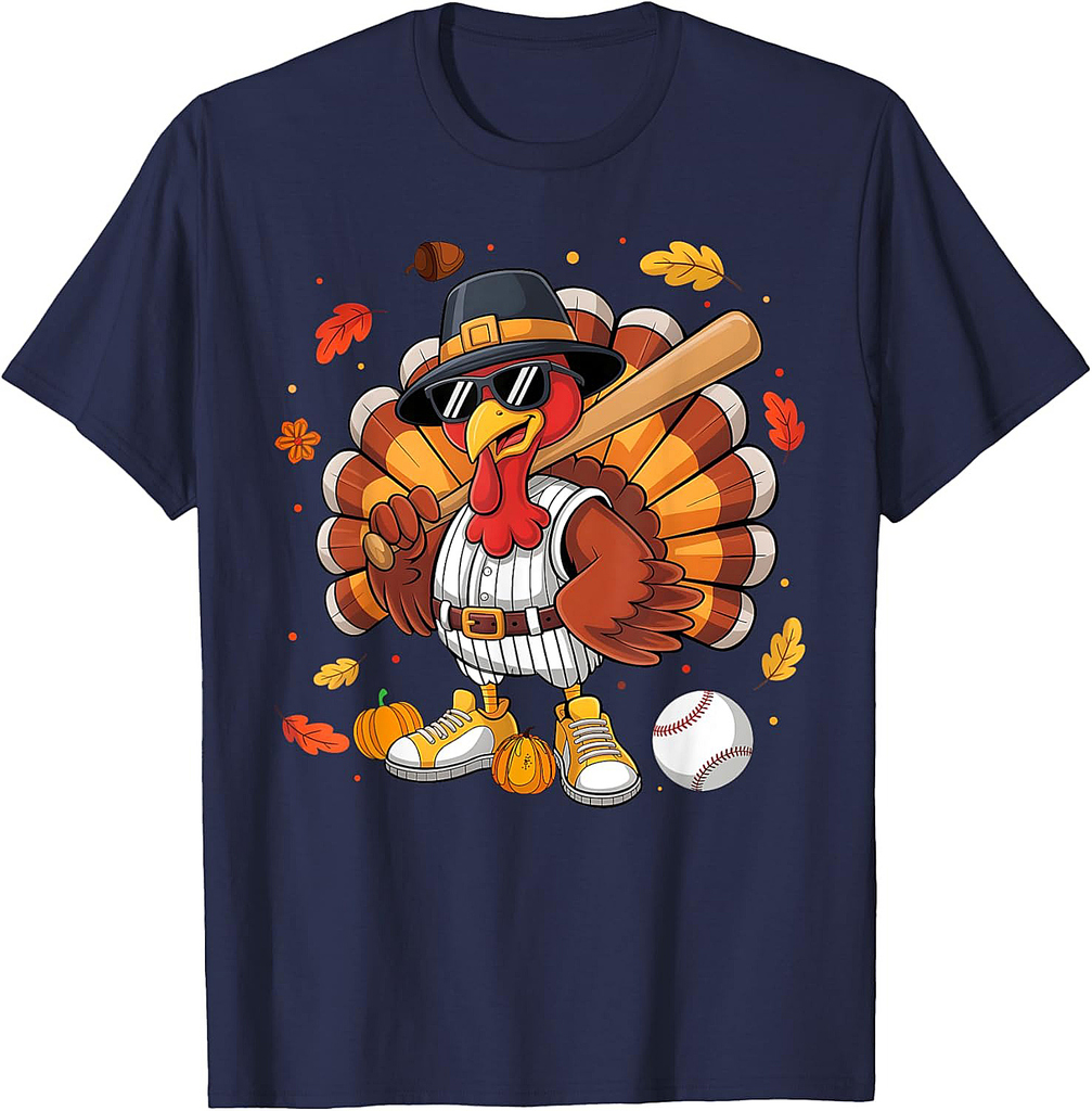 Funny Turkey Baseball Game Day Thanksgiving Graphic Men  T-Shirt