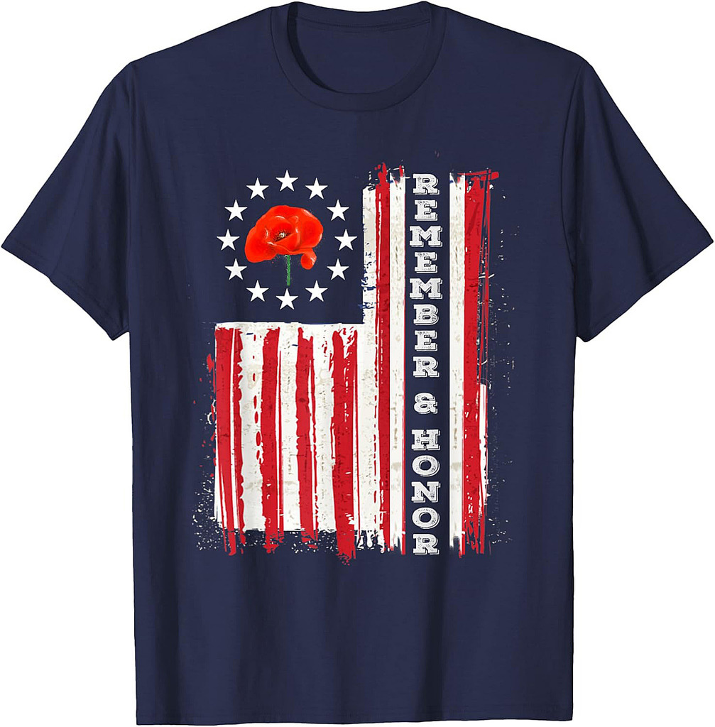 Veterans Day 2025 USA Memorial Day Red Poppy Flower T-Shirt