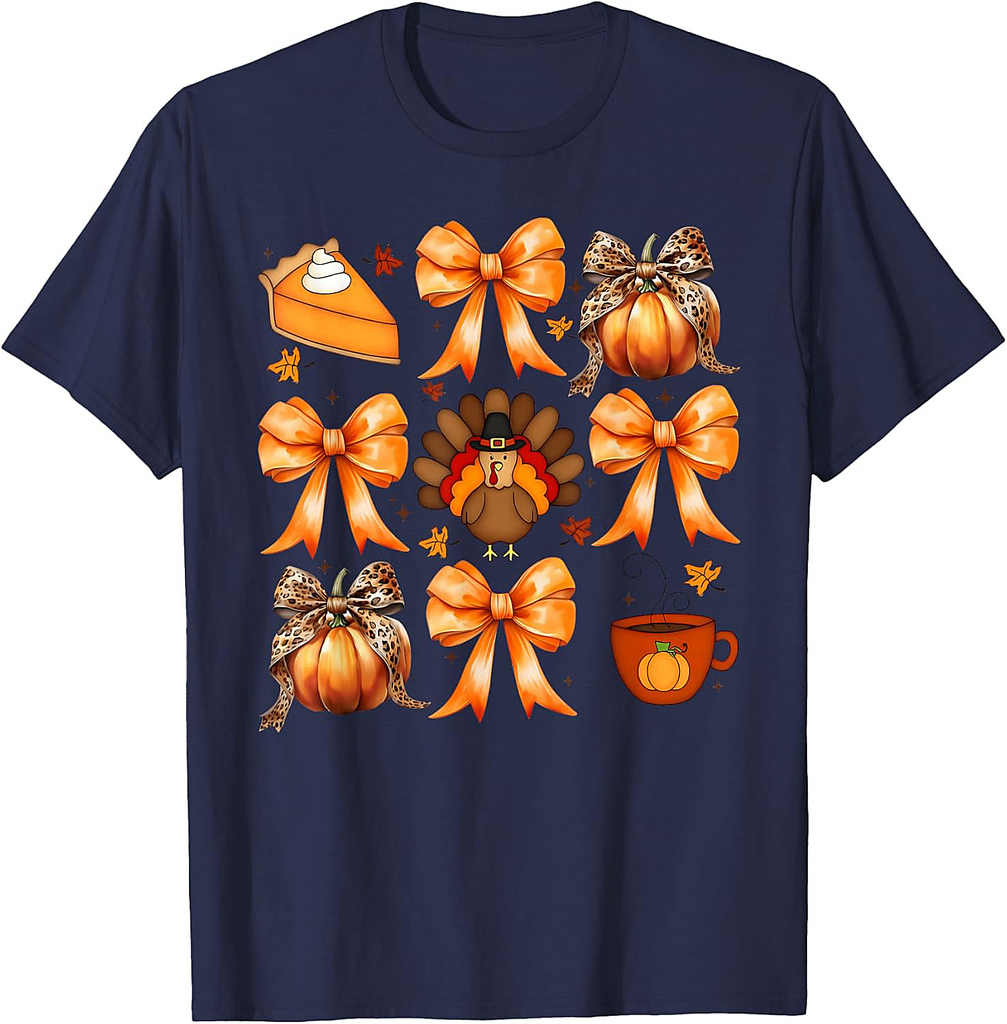 Coquette Bow Pumpkin Pie Turkey Thanksgiving Autumn Fall T-Shirt