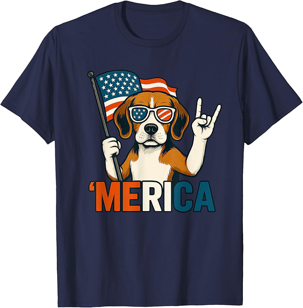 Beagle Merica American Flag Patriotic 4th Of July Dog Lover T-Shirt