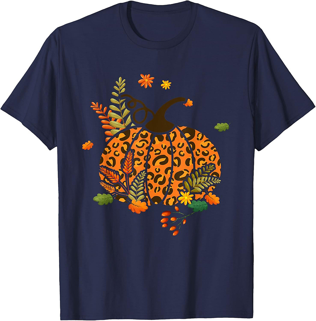 Leopard Print Pumpkin Halloween Fall Autumn Thanksgiving T-Shirt