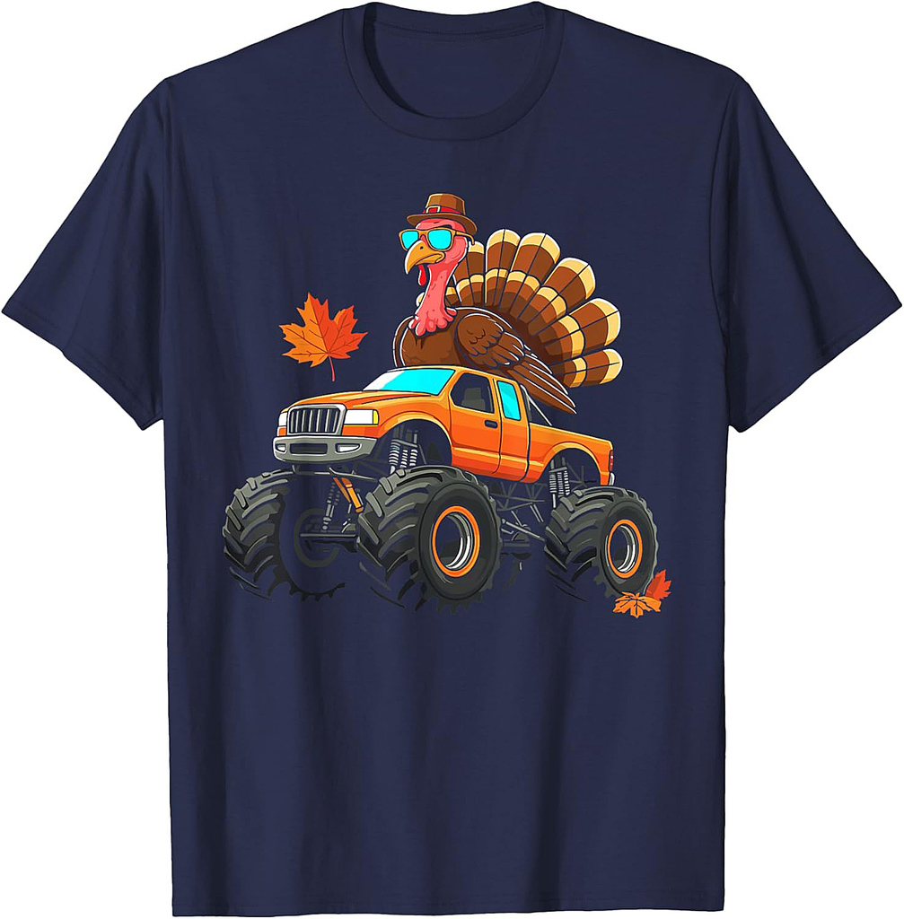 Turkey riding monster truck thanksgiving day fall autumn T-Shirt