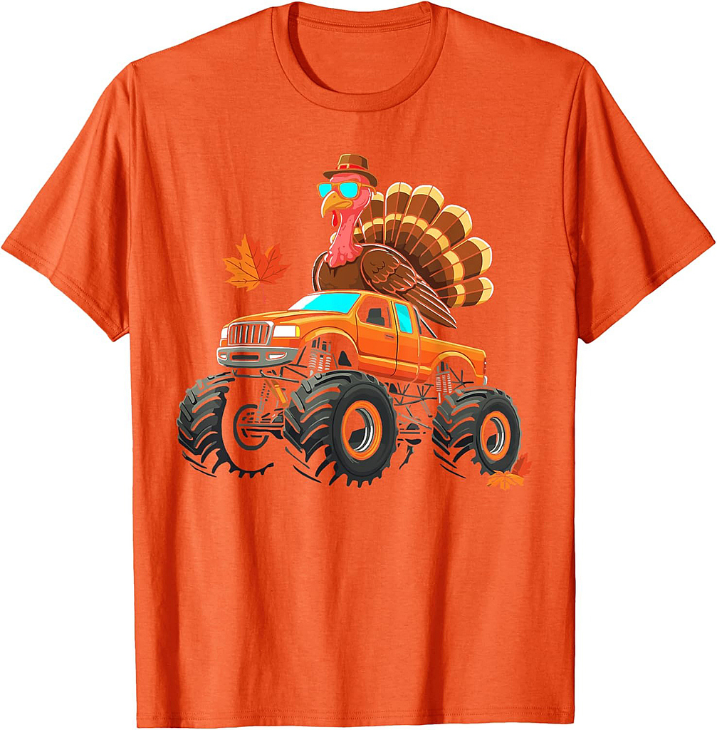 Turkey riding monster truck thanksgiving day fall autumn T-Shirt