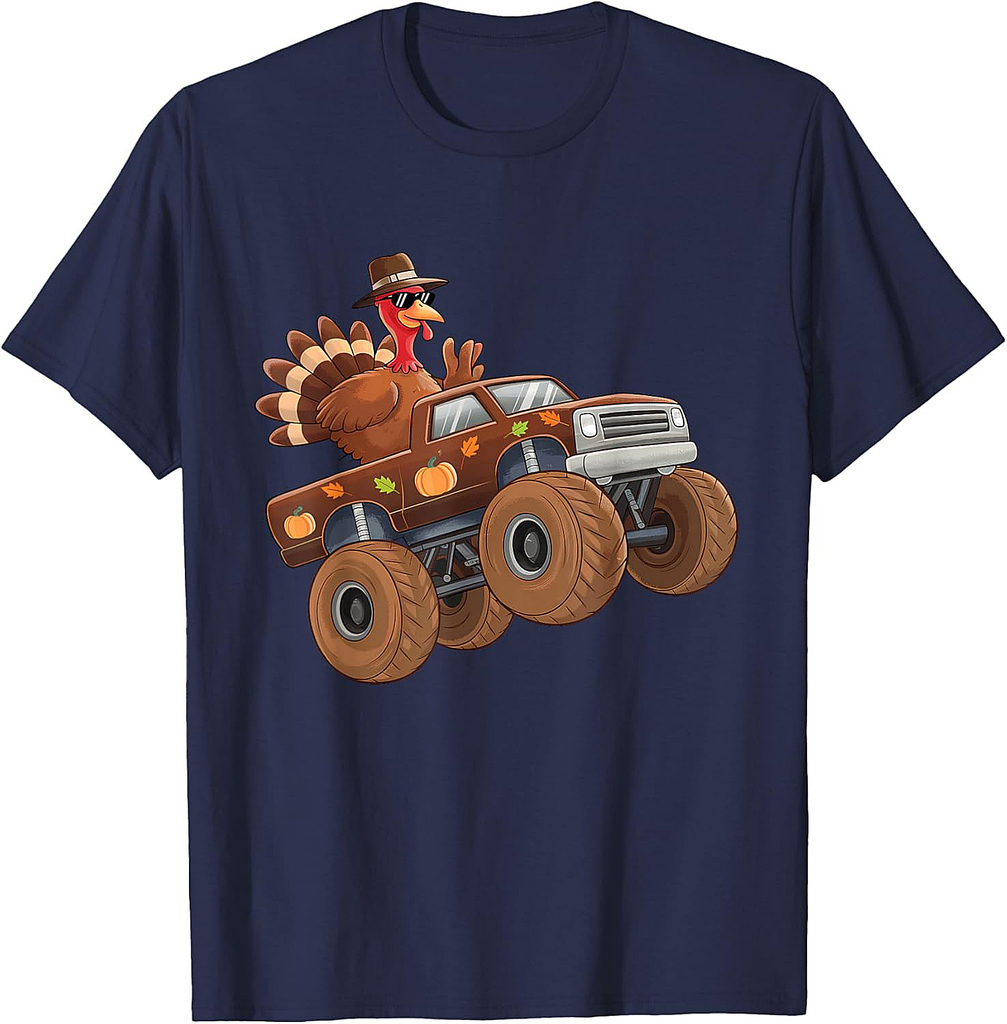 Turkey Thanksgiving Riding Monster Truck Boys T-Shirt