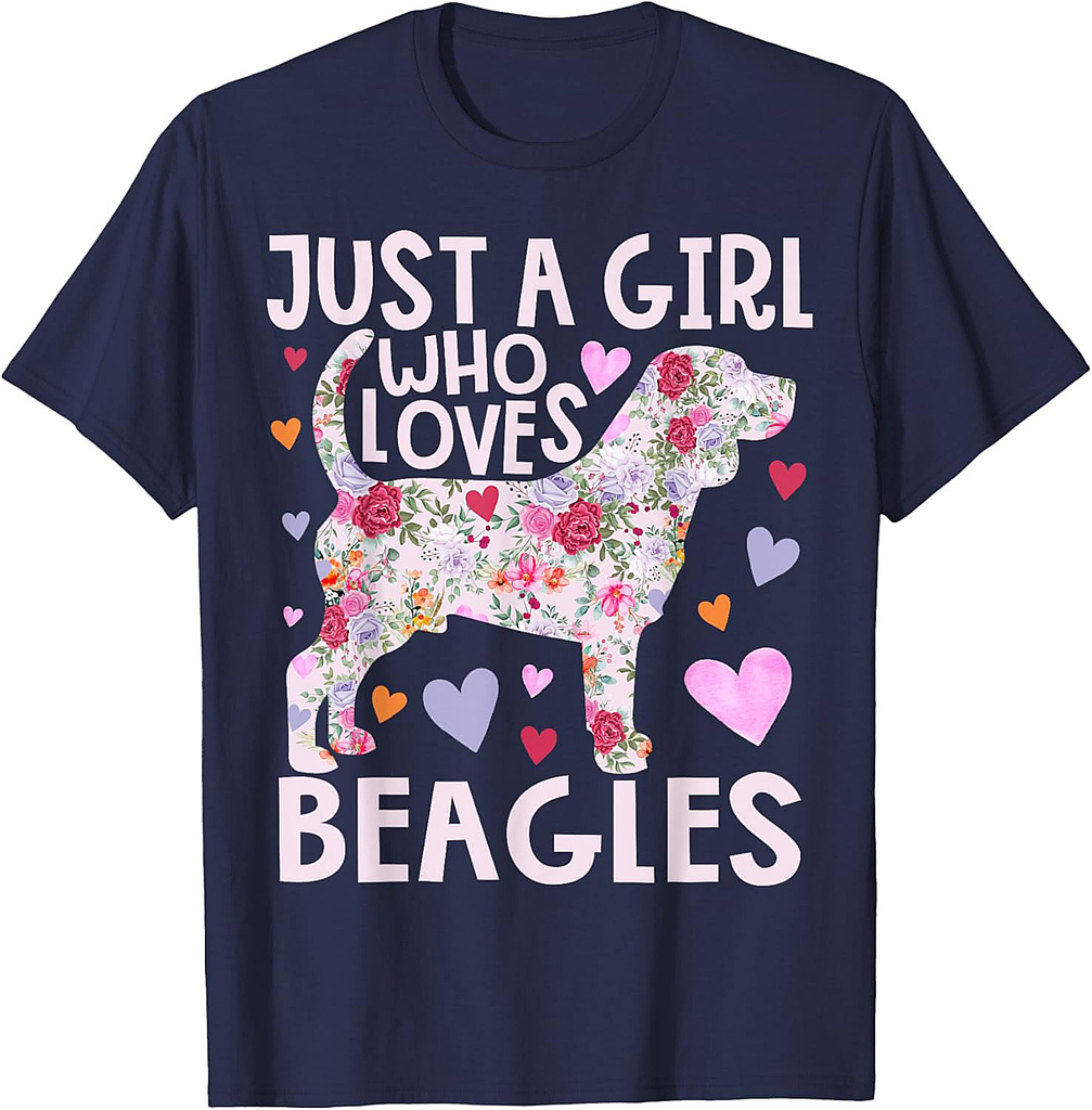 Beagle Just A Girl Who Loves Beagles Dog Flower Floral T-Shirt