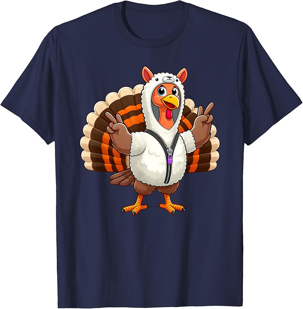 Turkey Costume Llama Funny Thanksgiving Turkey Women Men T-Shirt