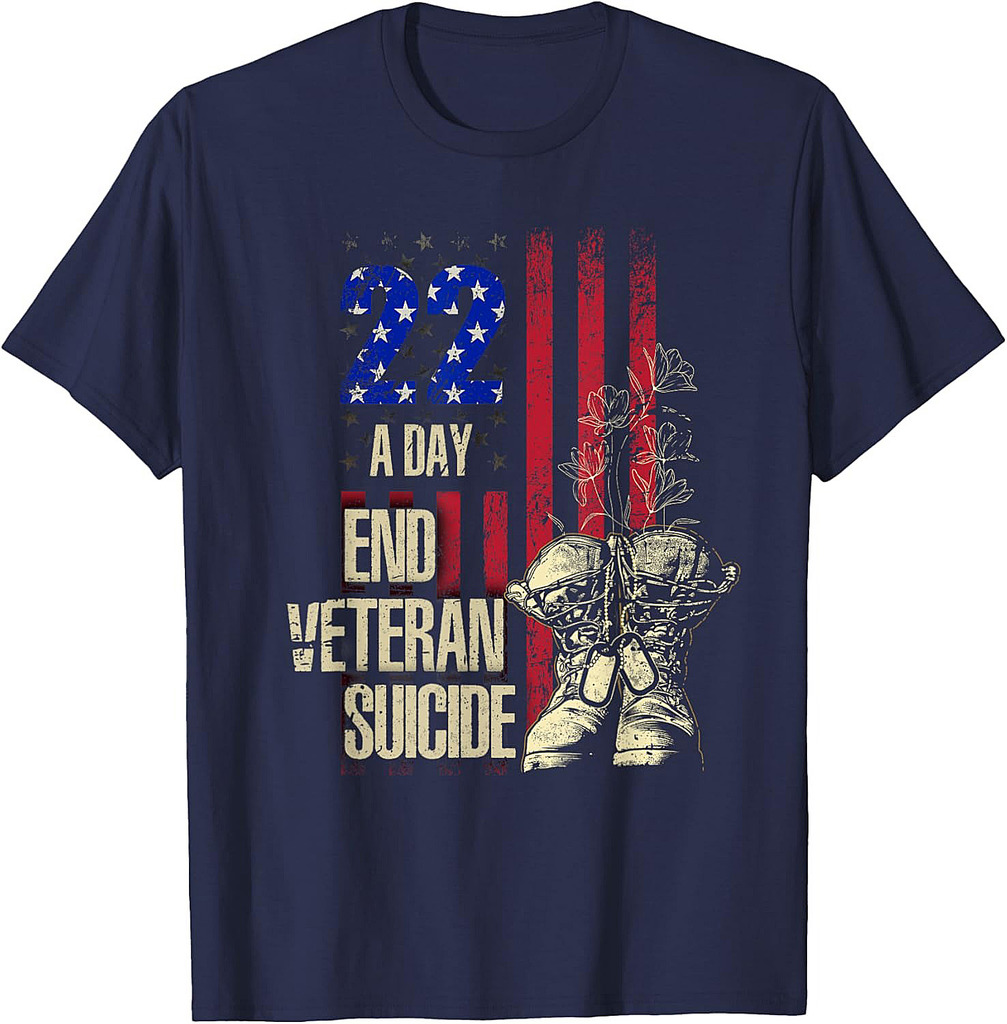 End Veteran Suicide Awareness 22 A Day Patriotic US Flag T-Shirt