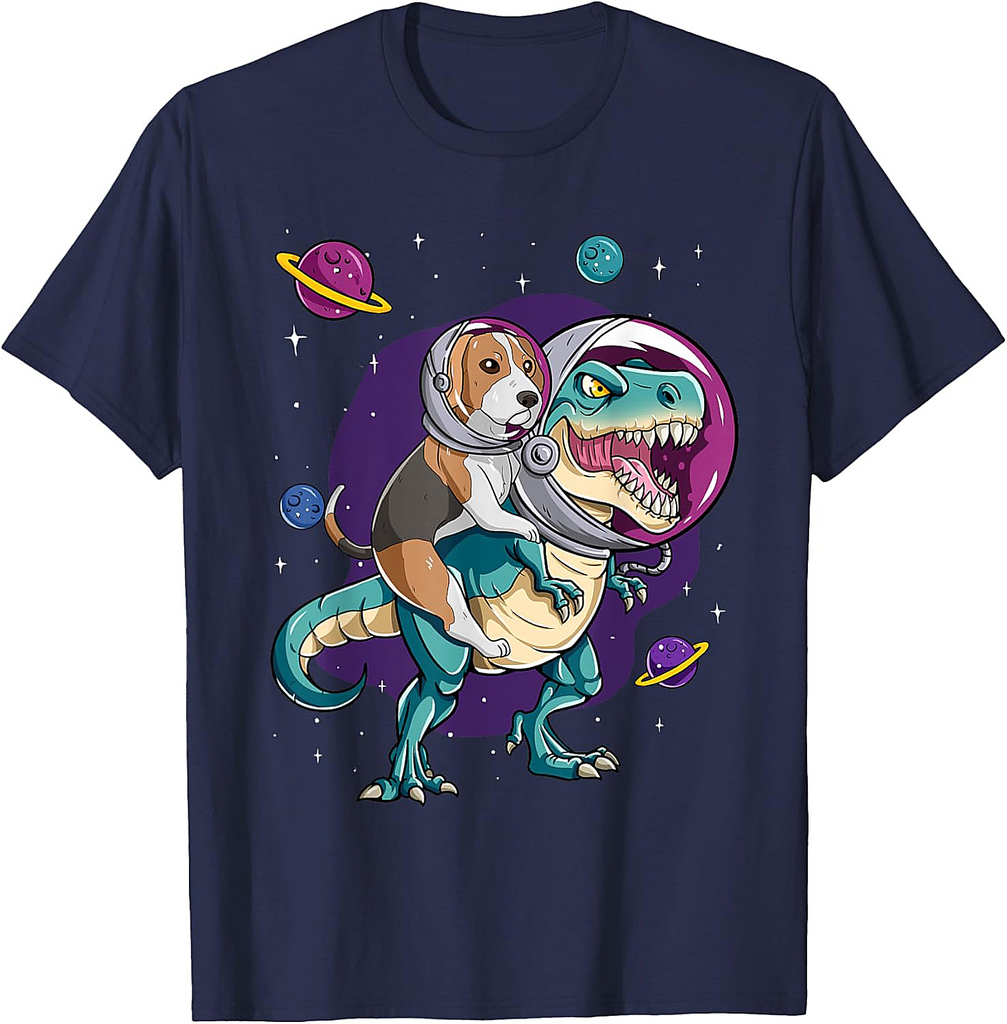 Dinosaur T Rex Space Planets Sparkles Beagle T-Shirt