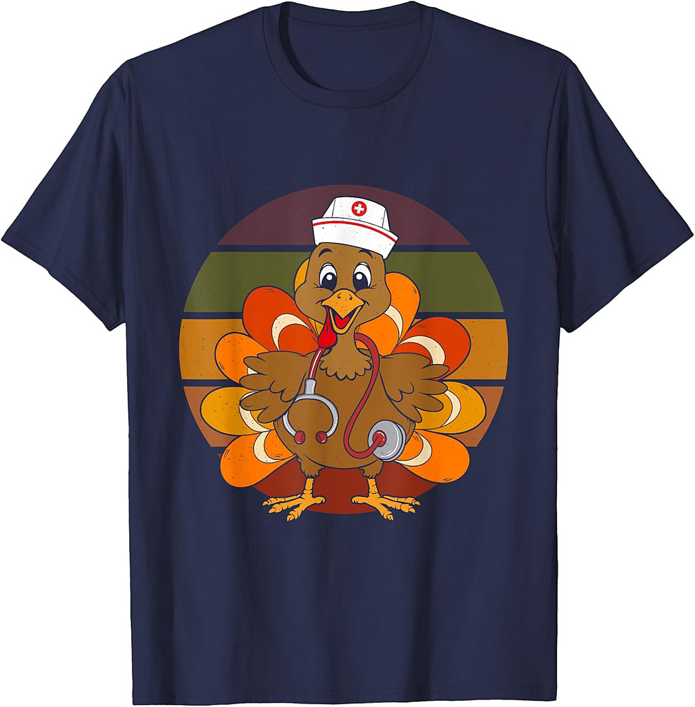 Vintage Turkey Nurse Thanksgiving Scrub Autumn Fall Season T-Shirt