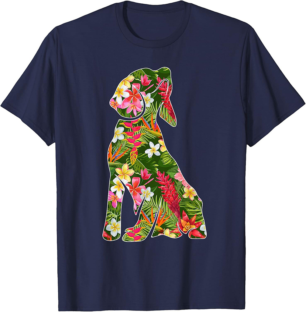 Funny Silhouette Of Beagle Dog Hawaiian Floral Summer Vibes T-Shirt