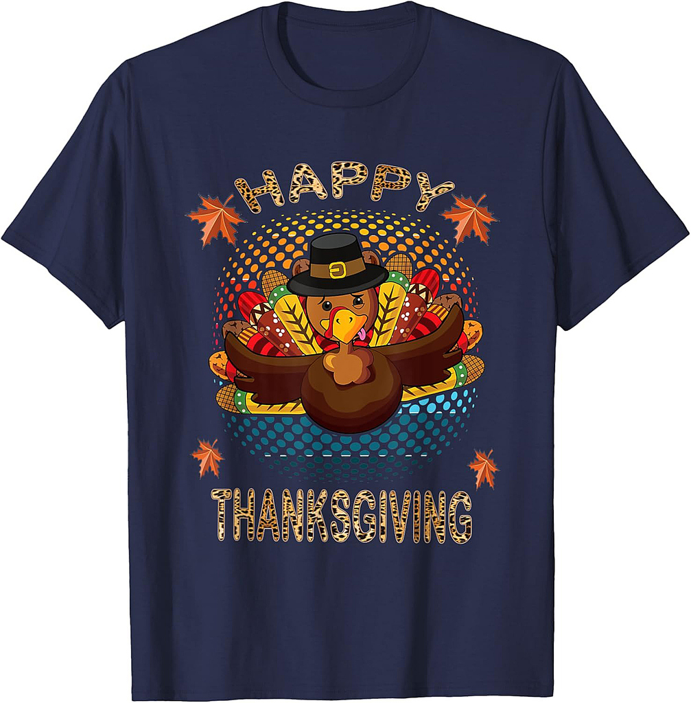 Happy Thanksgiving Turkey Day Leopard Print Womens Teachers T-Shirt