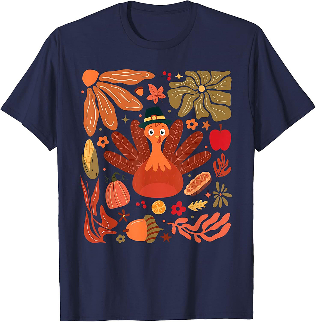Turkey Floral Autumn Thanksgiving For Toddler Men Women T-Shirt