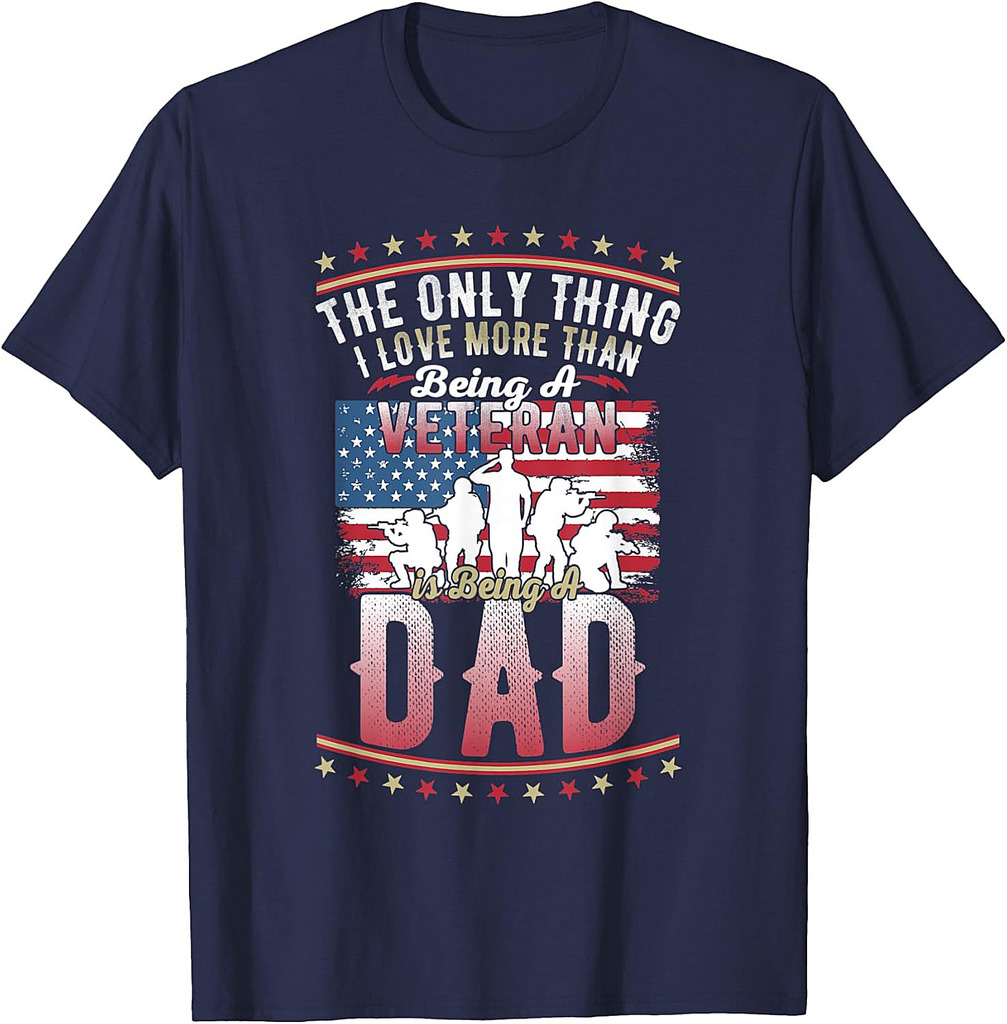 Mens Proud US Flag I Love More Than Being A Veteran Dad T-Shirt