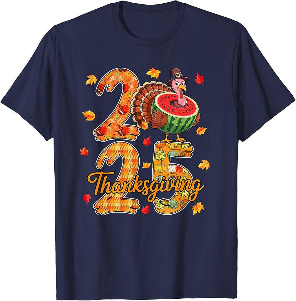 Thanksgiving 2025 Cute Turkey As Watermelon Vegan Autumn T-Shirt
