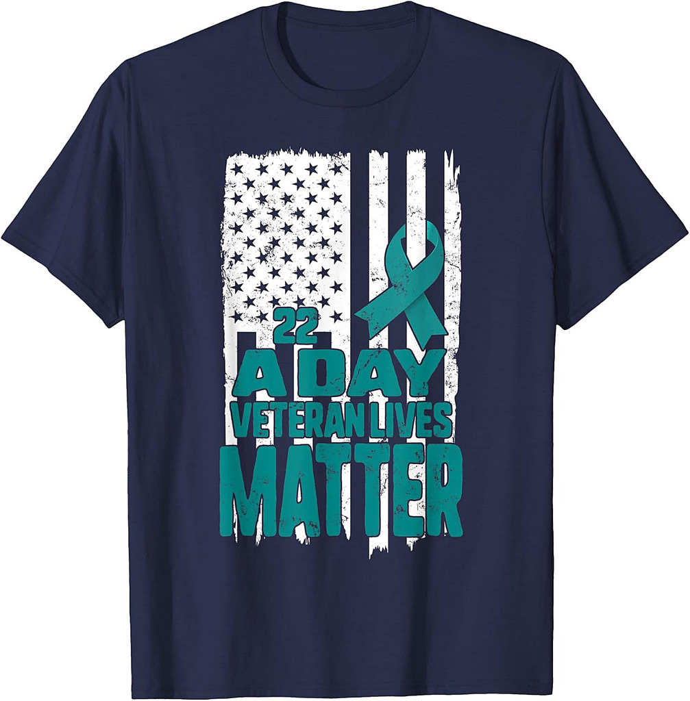 PTSD Awareness 22 a Day Veteran Lives Matter American Flag T-Shirt