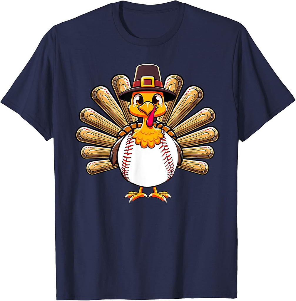 Baseball Turkey Thanksgiving Fall Funny Turkey Baseball Boys T-Shirt