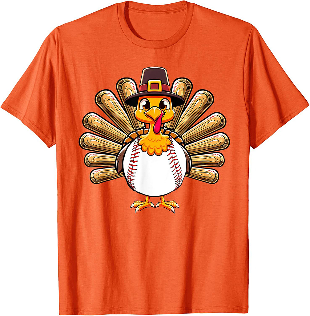 Baseball Turkey Thanksgiving Fall Funny Turkey Baseball Boys T-Shirt