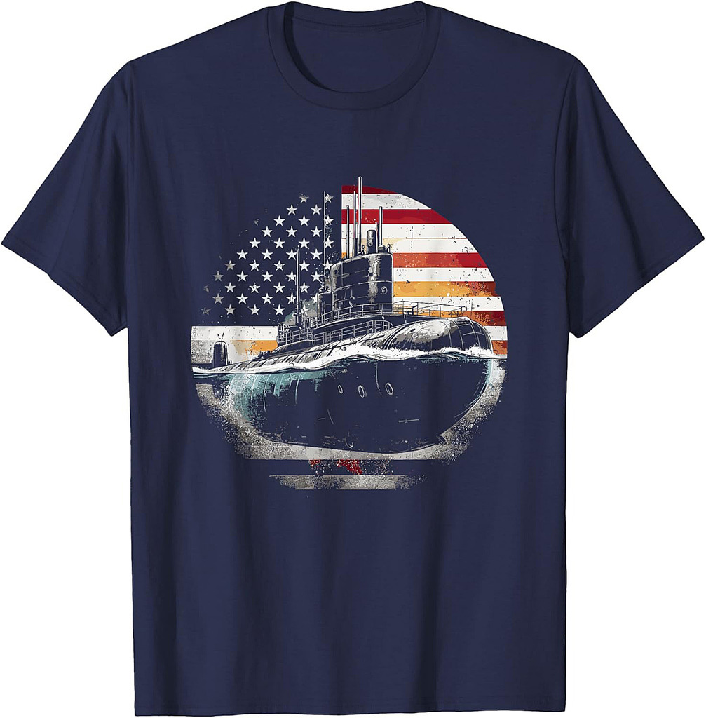 Submarine American Flag Patriotic USA Submarine Veteran T-Shirt