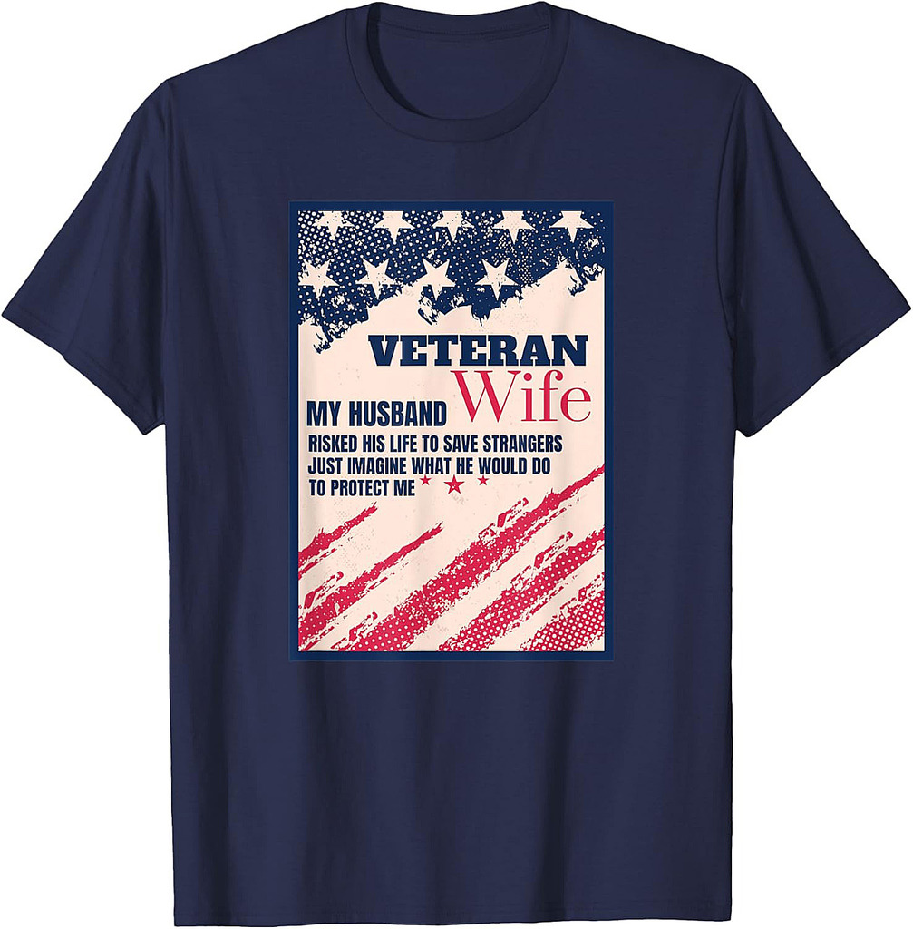 Retirement Veteran Wife Military American Flag Aesthetic T-Shirt