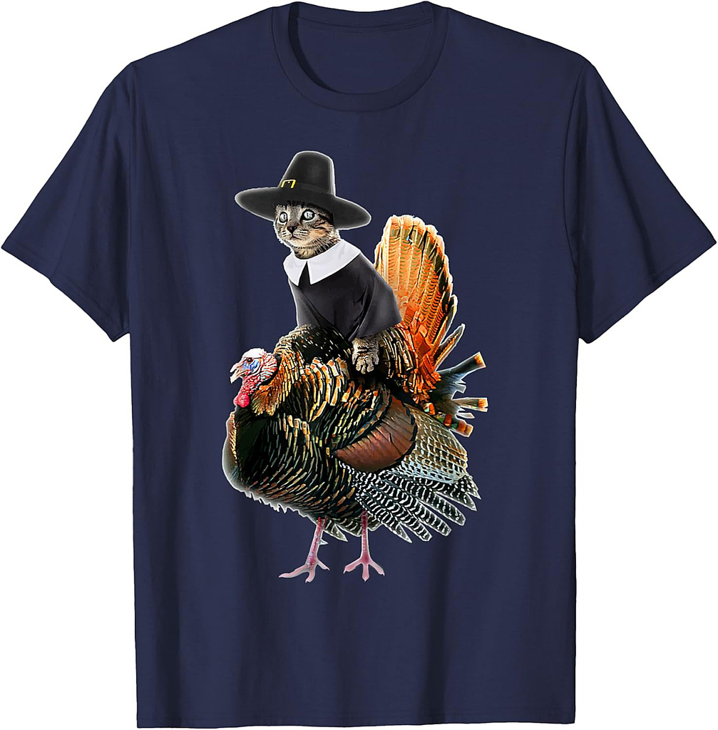 Thanksgiving Cat Pilgrim Costume Thanksgiving Turkey Gift T-Shirt for Men Women Girls