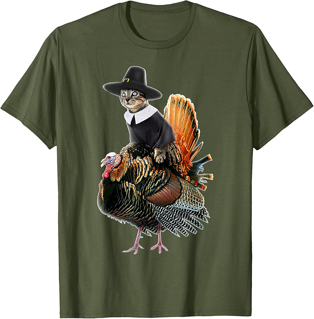 Thanksgiving Cat Pilgrim Costume Thanksgiving Turkey Gift T-Shirt for Men Women Girls