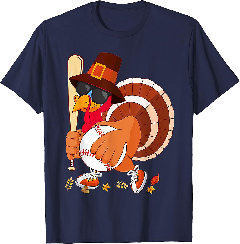 Turkey Playing Baseball Thanksgiving Turkey Baseball Player T-Shirt