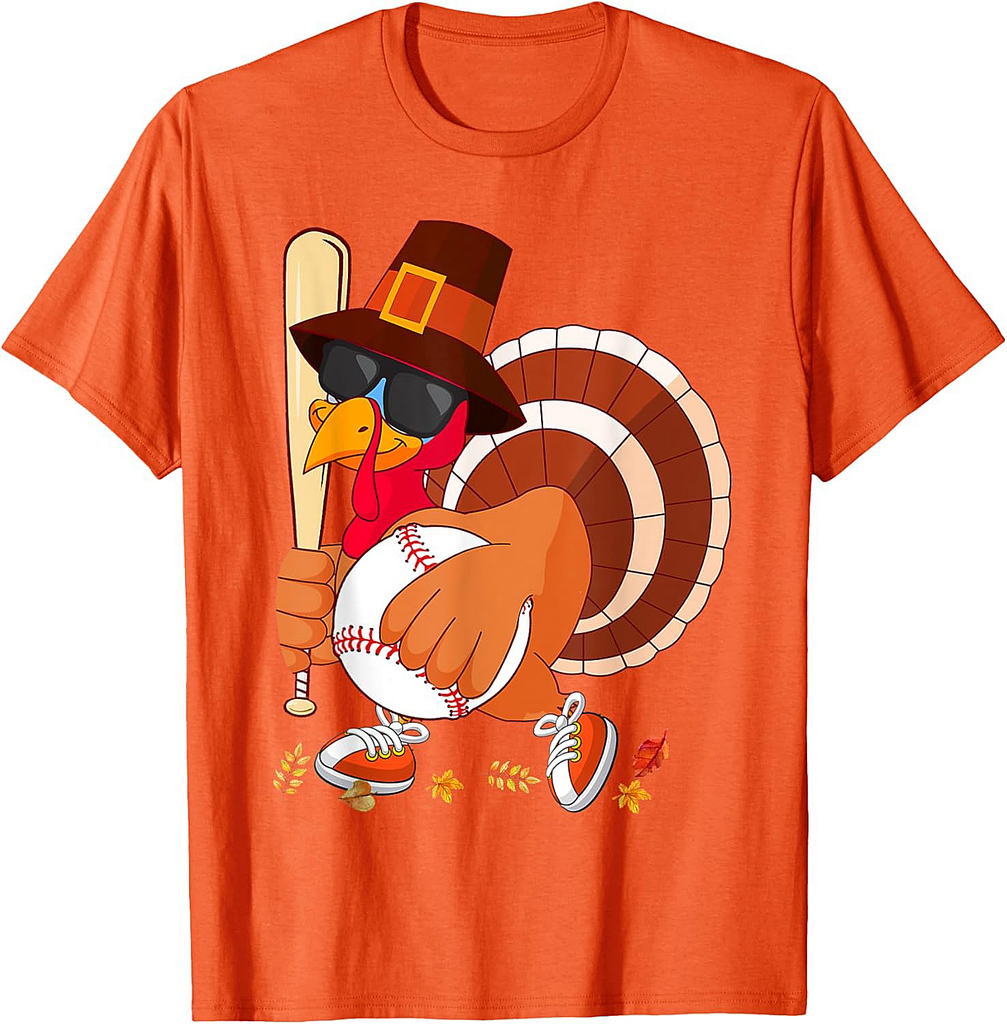Turkey Playing Baseball Thanksgiving Turkey Baseball Player T-Shirt