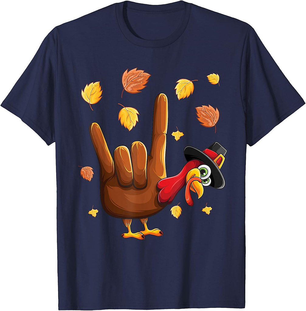 ASL Tukey American Sign Language I Love You Thanksgiving T-Shirt