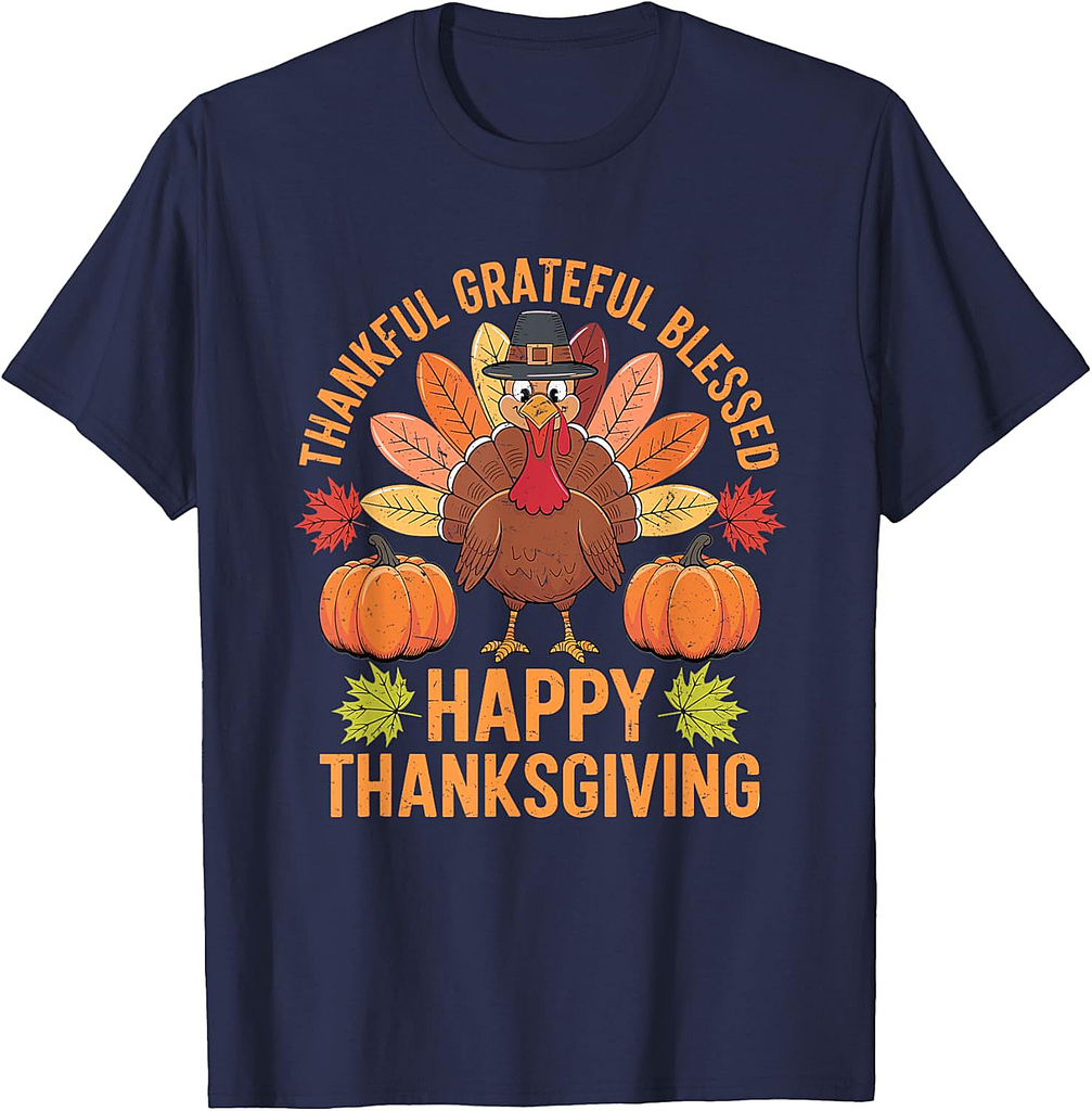 Thankful Grateful Blessed Turkey Women Happy Thanksgiving T-Shirt