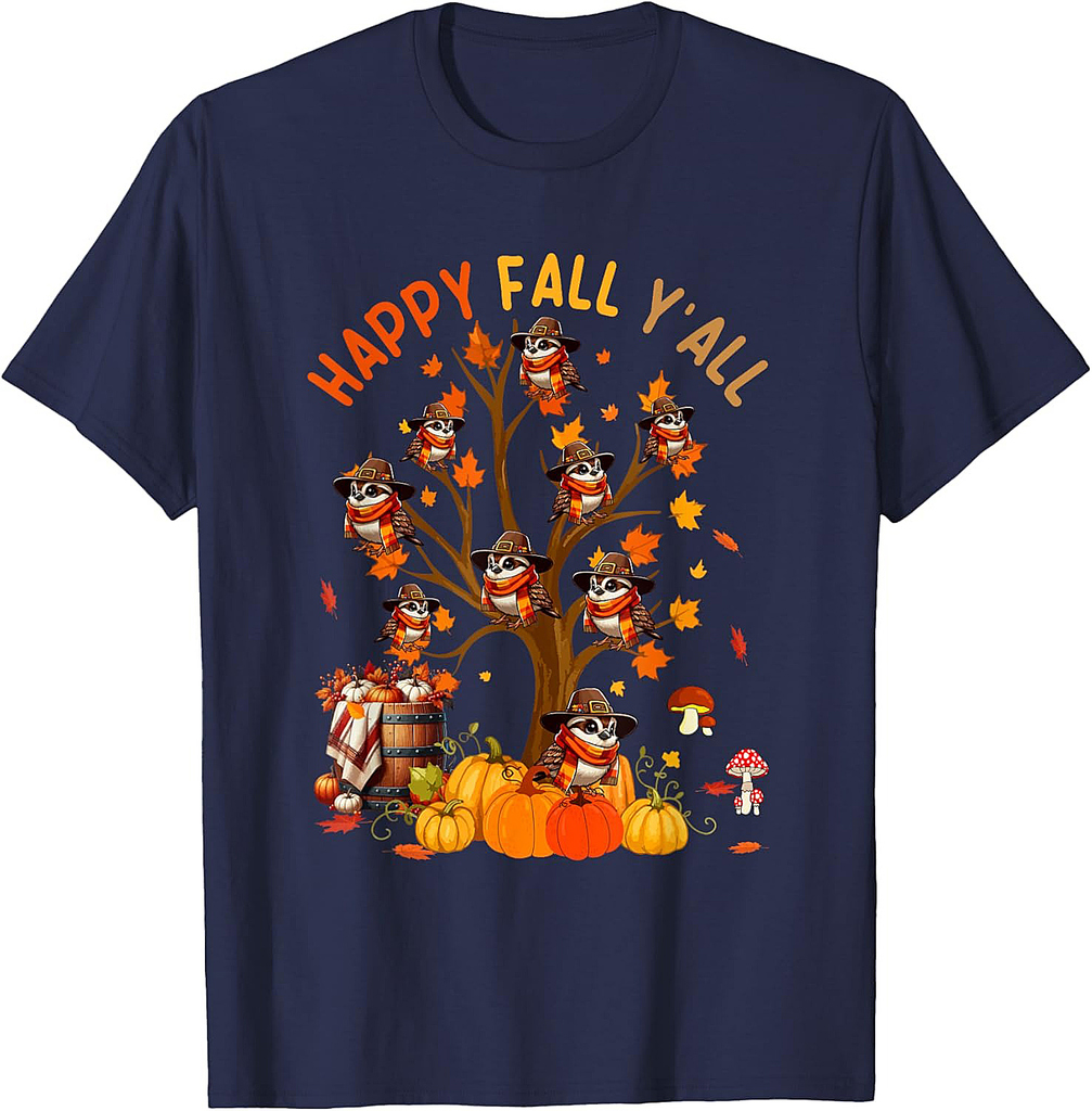 Fall Y'all Group Sparrows On Fall Tree Pumpkins Thanksgiving T-Shirt