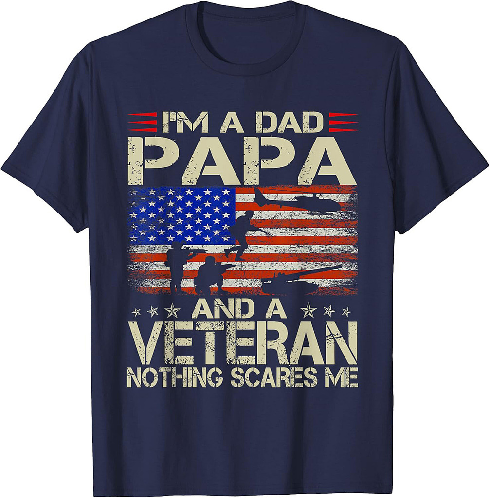 I'm A Dad Papa And Veteran Funny Retro Dad Papa Grandpa T-Shirt