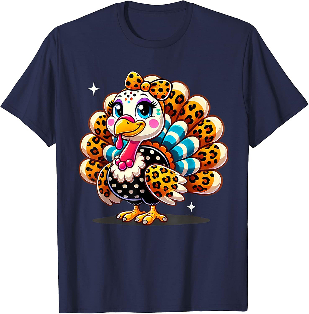 Cute Leopard Print Autumn Fall Thanksgiving Turkey T-Shirt
